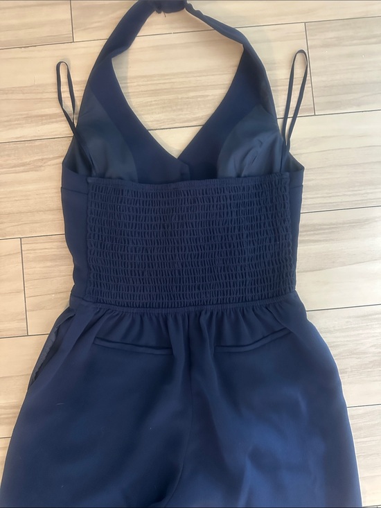 Monteau Los Angeles Pants - Navy Halter Wide-Leg Jumpsuit with Button Front
